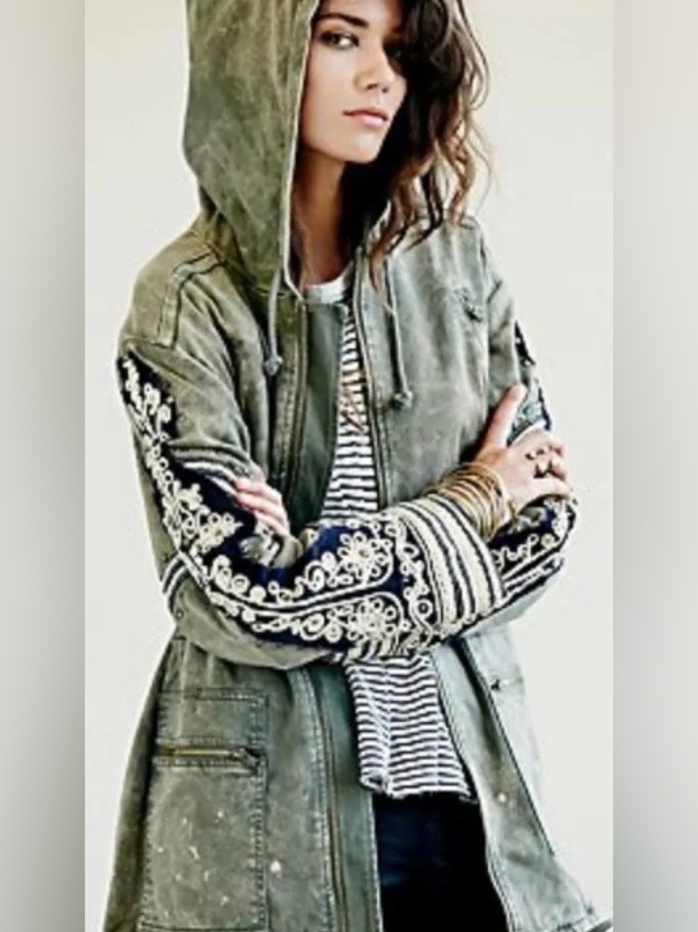Free People Golden Quill Military Statement Jacket in olive green XS